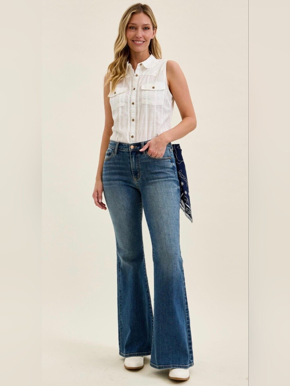 JUDY BLUE MR Medium Wash Flare Jeans Bandana Pocket Detail Jaqueline Various NEW